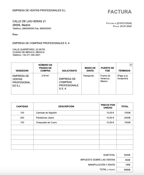 ejemplo factura comercial